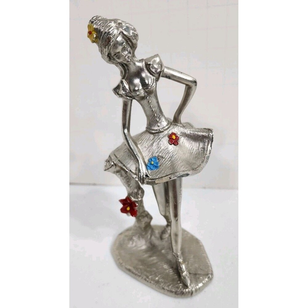 Ballerina Pewter Figurine Statue Peltro Italy Cesellato A Mano 6"